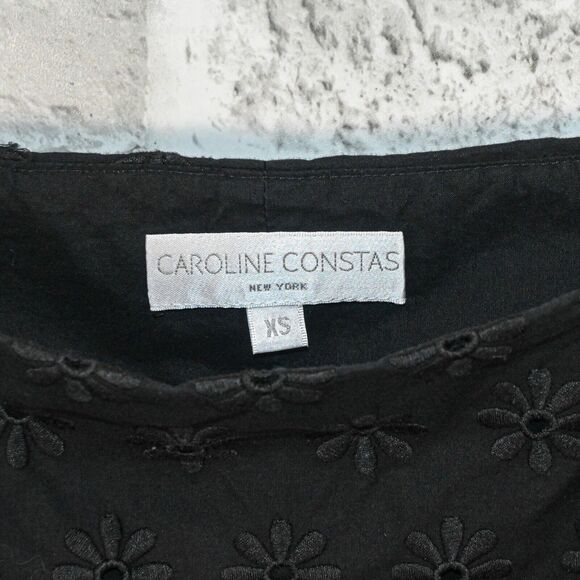 Caroline Constas Women's Wren Puff Sleeve Eyelet Embroidered top in Black sz XS - Picture 3 of 8